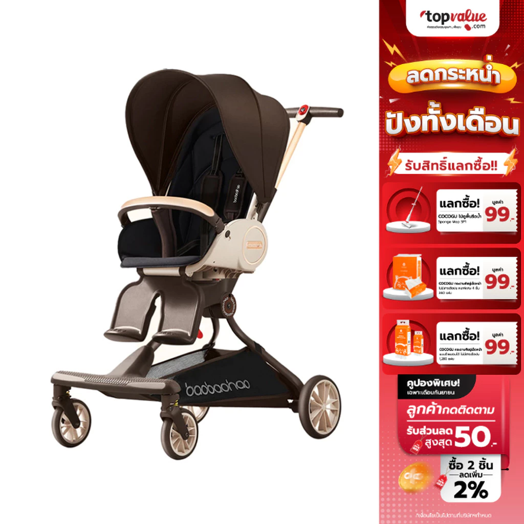 COCOGU รถเข็นเด็กปรับหมุนที่นั่งได้ พร้อมปรับเอนได้ถึง 5 ระดับ รุ่น V18, V18 plus ราคา 2,190 บาท*ส่งฟรี
