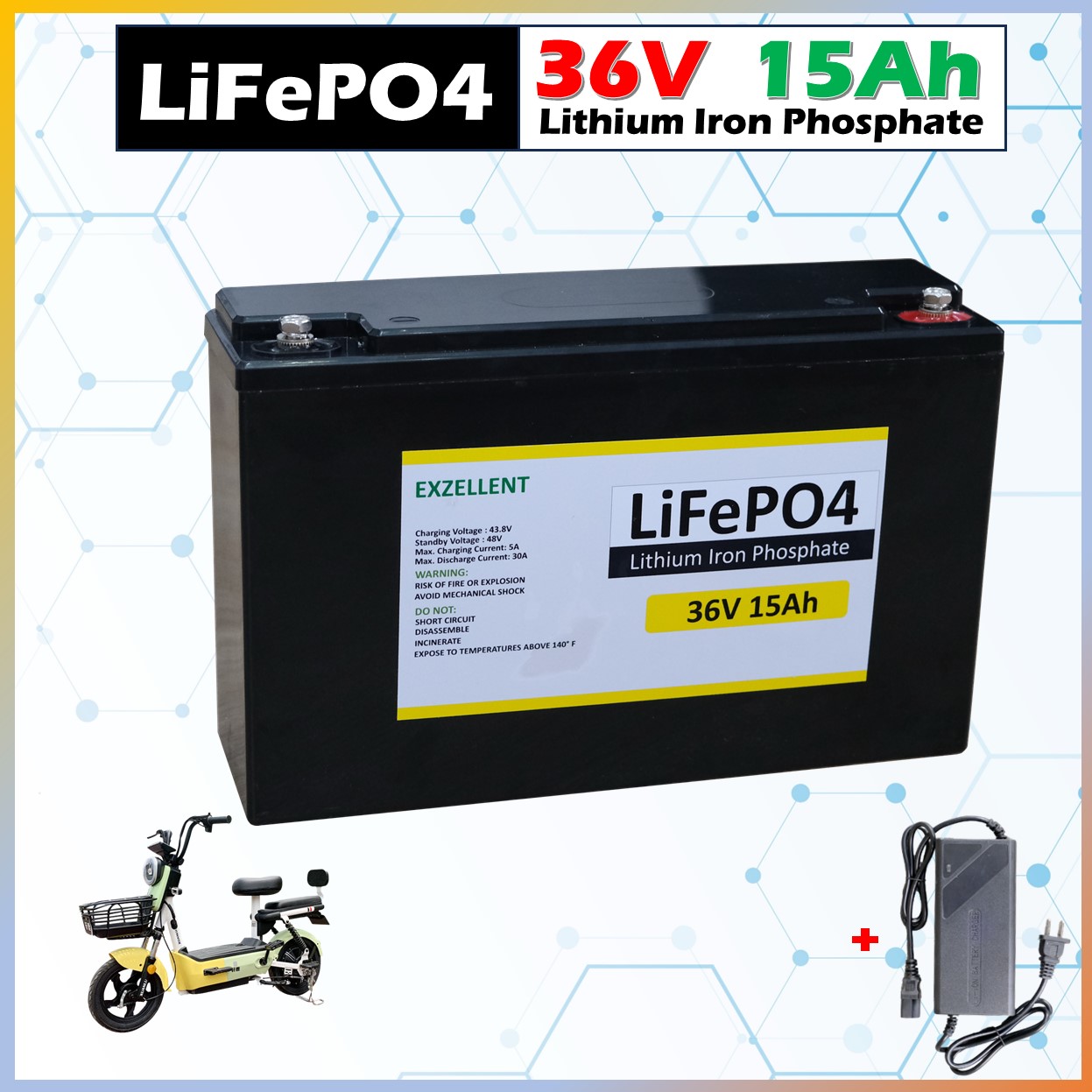 แบตเตอรี่จักรยานไฟฟ้า36V แอมป์เต็ม LiFePO4 36V 15AH แบตเตอรี่36V ราคา 3,790 บาท*ส่งฟรี