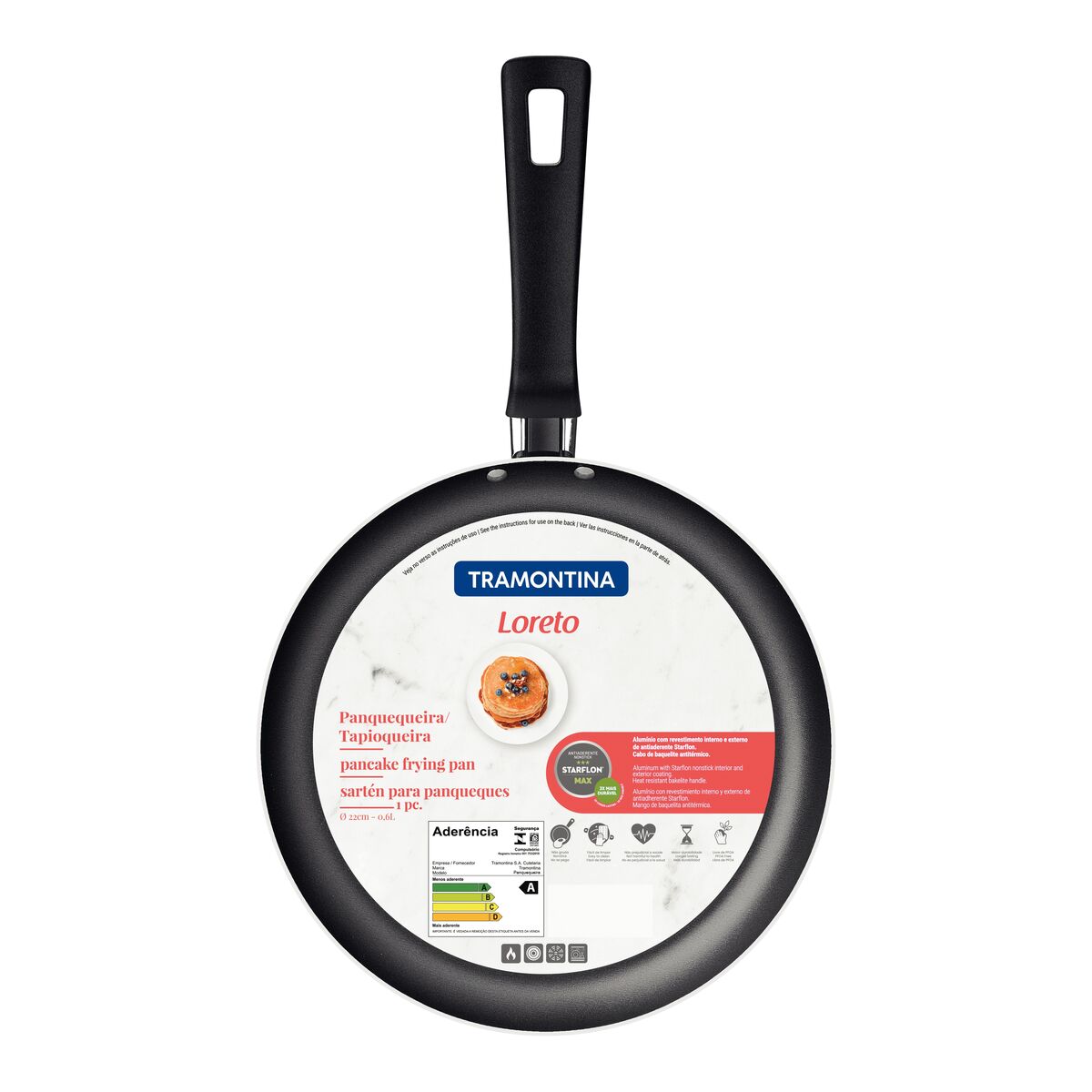 TRAMONTINA กระทะแพนเค้กอลูมิเนียม รุ่น Loreto Aluminum Pancake Mold with Interior Starflon Max Nonstick ขนาด 22 ซม. ราคา 480 บาท*ส่งฟรี