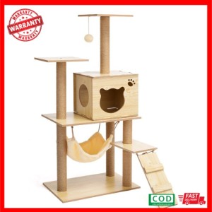 [มีเปลแถมให้] คอนโดแมว สูง 125 ซม. ทำจากไม้ ไม่ติดขน ฐานกว้าง 60*40 เสาทุกต้นลับเล็บได้ทั้งหมด คอนโดแมวแบบไม้ คอนโดแมวถูกๆ คอนโดแมวลดราคา แมวโต cat tree คอนโดแมวใหญ่ บ้านแมว ส่งฟรี tower condo