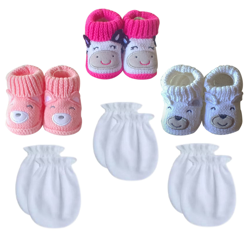 ถุงเท้าเด็กทารก + ถุงมือเด็กทารก เด็กอ่อน เด็กแรกเกิด 0-3 เดือน สำหรับเด็กผู้หญิงน่ารัก แพ็ค 3 คู่