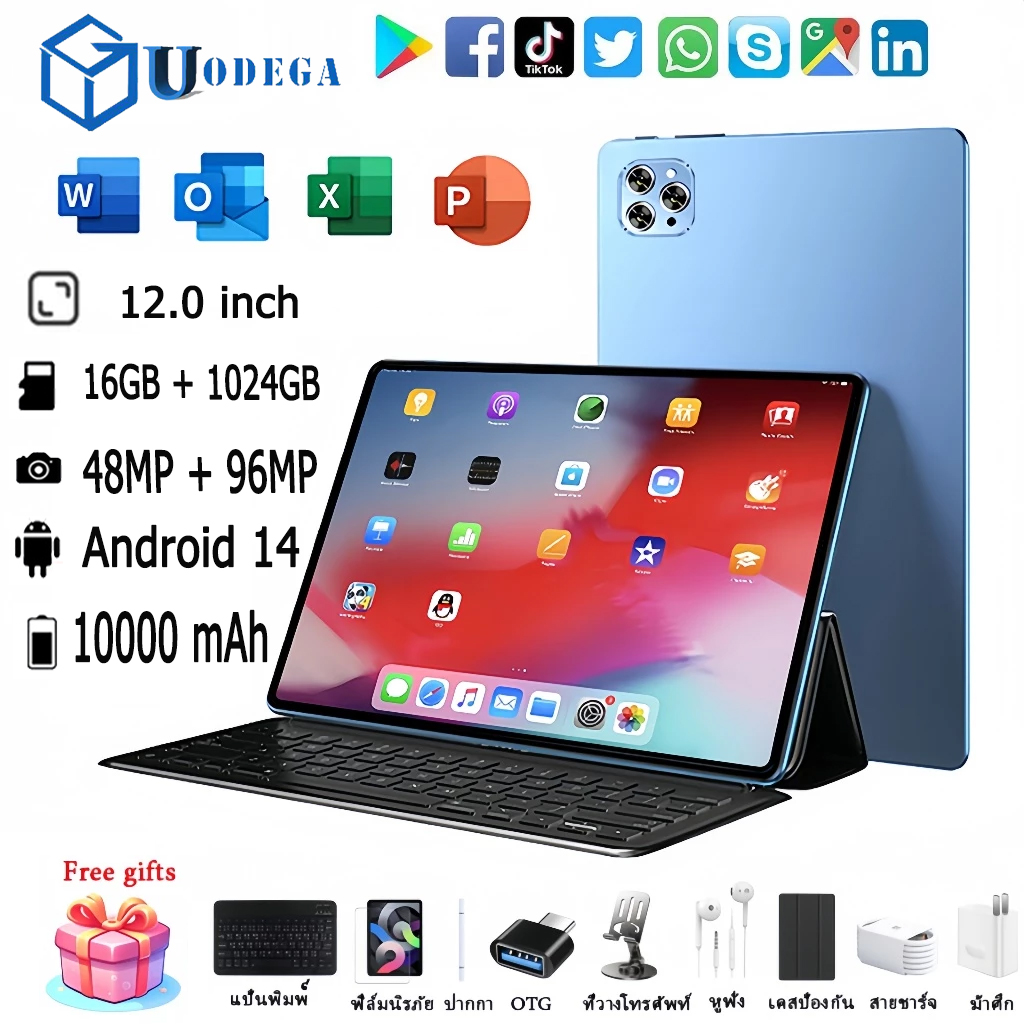 2025 V62 Android 14 แท็บเล็ตบางเฉียบจอแสดงผล 12inch 16GB + 1024GB ความจุดาวน์โหลดเกมและวิดีโอ 10000mAh กล้อง HD 96MP + 48MP บลูทู ธ 5GWiFi และอื่น ๆ เกมสำนักงานมัลติฟังก์ชั่เรียนรู้แท็บเล็ตนำติดตัวไปกับสภาพแวดล้อมที่หลากหลาย ราคา 2,099 บาท*ส่งฟรี