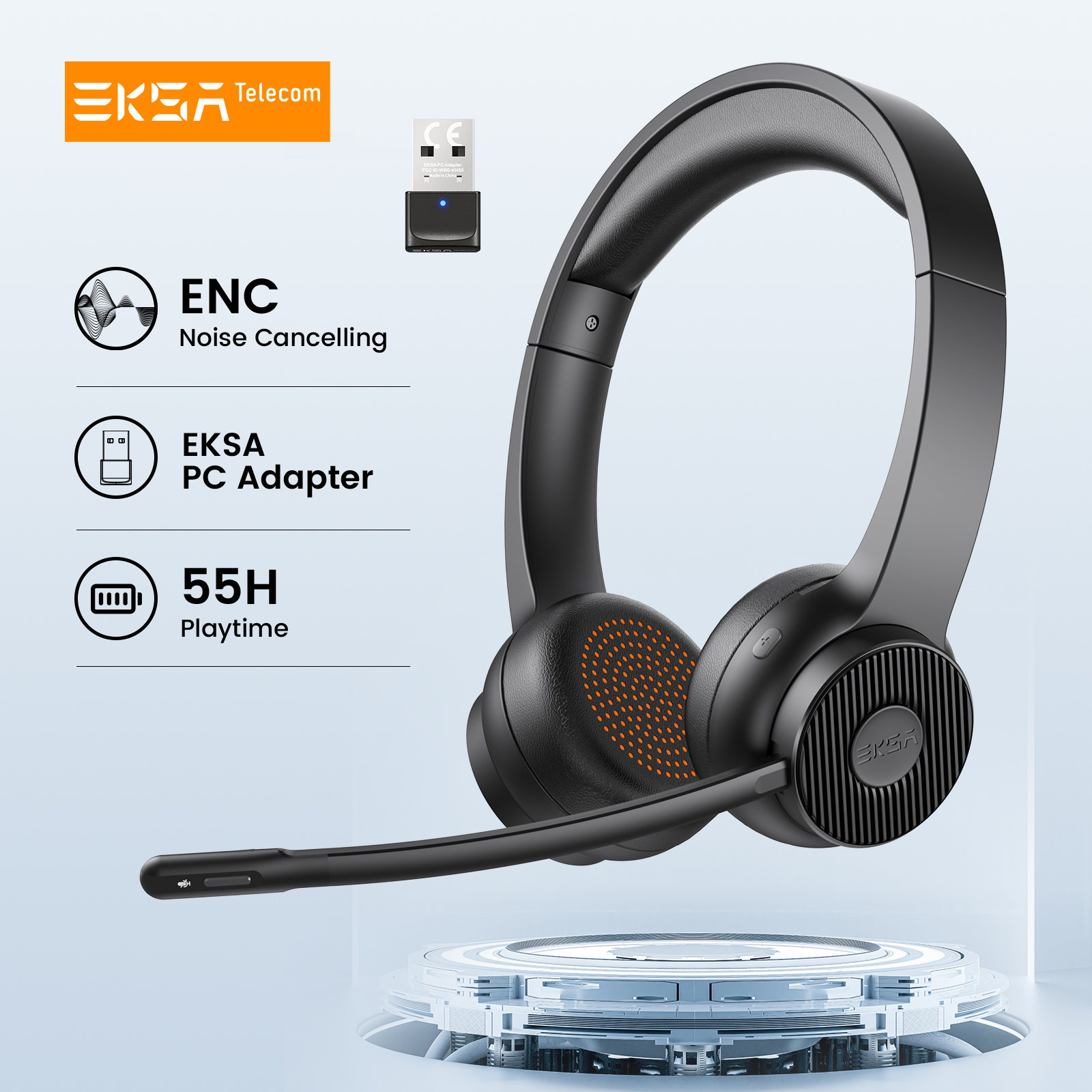 EKSA - H16 Bluetooth 5.2 Headsets, PC Wireless Headphones, AI ENC Mic, 35H Talk Time, with USB Dongle for Office/Call Center ราคา 1,352 บาท*ส่งฟรี