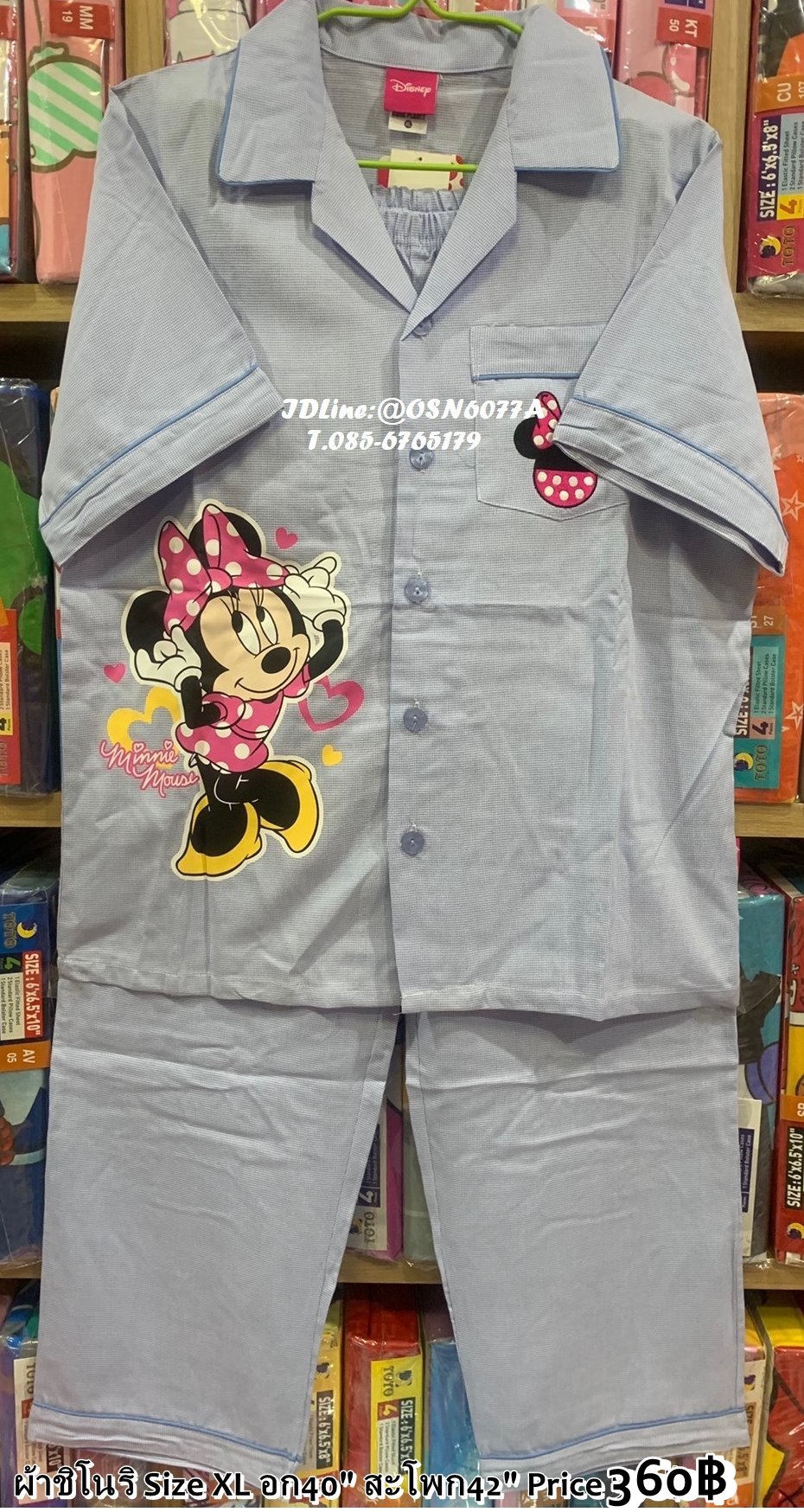 Minnie mouse อก40นิ้ว ชุดนอนลิขสิทธิ์แท้ แขนสั้น ขายาว มินนี่เม้า ผ้าชิโนริ No 8697