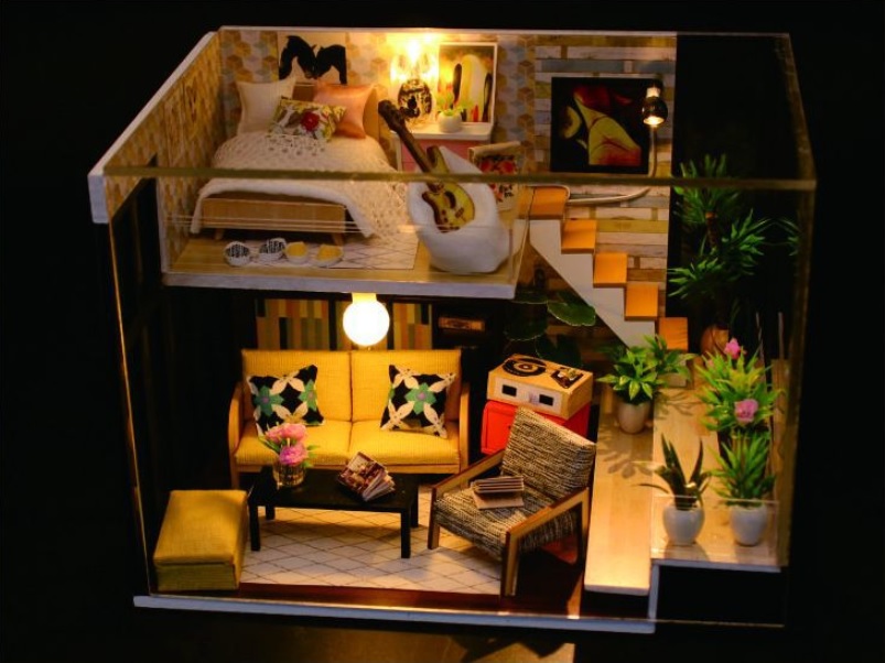 ++เลือกแบบด้านใน++ บ้านตุ๊กตา DIY (ประกอบเอง) พร้อมฝาครอบกันฝุ่นและเครื่องมือ Loft apartment ⭐️⭐️⭐️