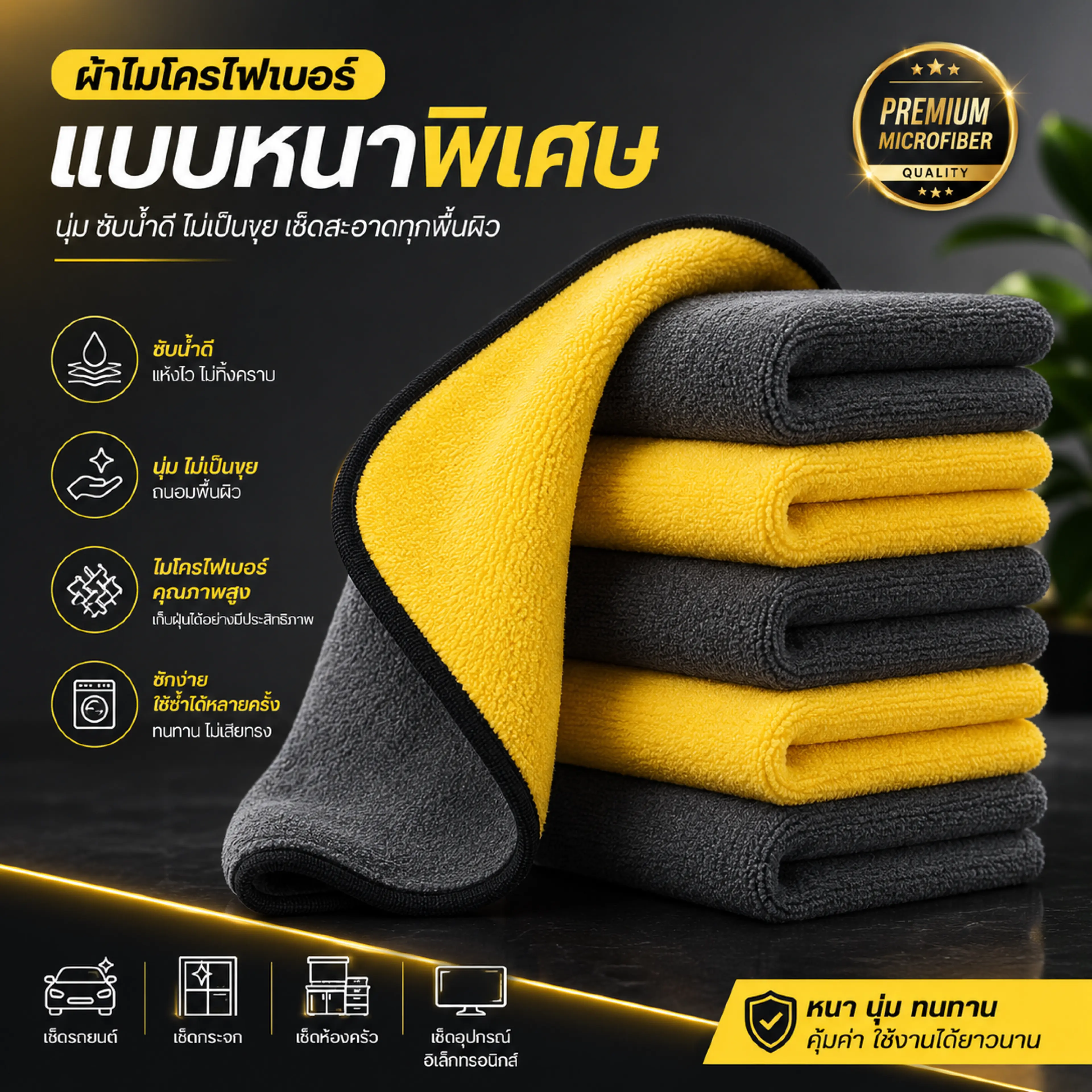 Microfiber Cloth, Car Cleaning Cloth, Multi-Purpose Cloth 30X30Cm, Premium Grade, Absorbs Water Well, Dries Quickly, Wipes Hands.