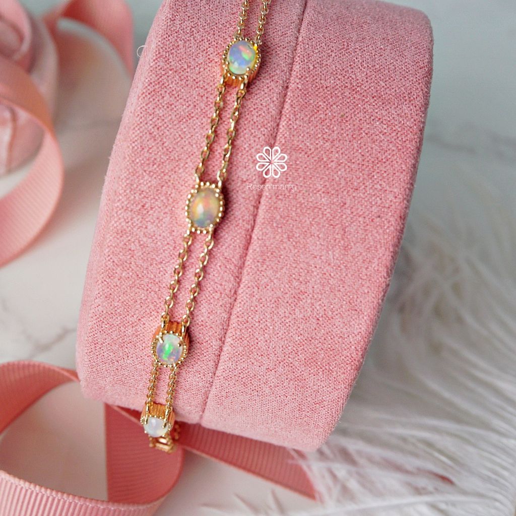Natural Opal Bracelet Silver 925 with rose gold Plated , Gift for her , Birthday Gift , Birthstone ราคา 2,900 บาท*ส่งฟรี
