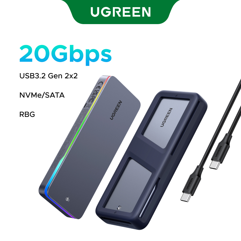 UGREEN 20Gbps M.2 NVMe Sata PCIe SSD Case USB 3.2 Gen2 Compatible with M and B&M Keys Model: 35576 ราคา 1,190 บาท*ส่งฟรี