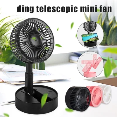 Folding Telescopic Mini Fan USB Rechargeable 3 Speeds Portable Small Desk Fan (1)