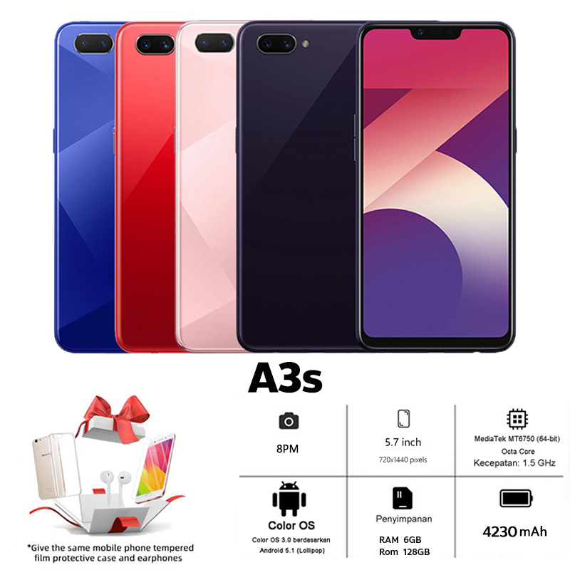 สมาร์ทโฟน โทรศัพท์มือถือ A3s 8-core เครื่องใหม่ RAN 6GB+ROM 128GB แถมเคสและฟิล์มกันรอย ประกัน1ปี RAN 6GB+ROM 128GB แถมเคสและฟิล์มกันรอย ประกัน1ปี ราคา 1,389 บาท*ส่งฟรี