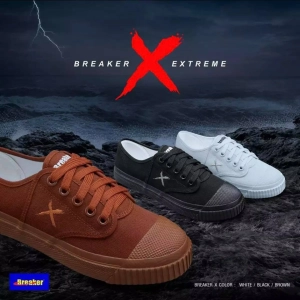 สินค้า รองเท้าผ้าใบนักเรียนเบรกเกอร์ Breaker - X รุ่น BK-X สีขาว สีน้ำตาล สีดำ Size 37-45 ของเเท้ พร้อมส่ง