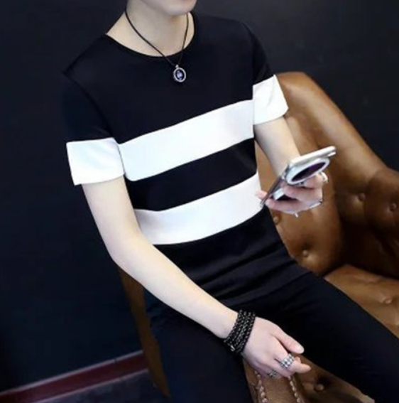 Korean Fashion Style เสื้อยืดลายทาง เสื้อยืดลายขวาง แฟชั่นเสื้อยืดลายทาง ริ้วดำขาว