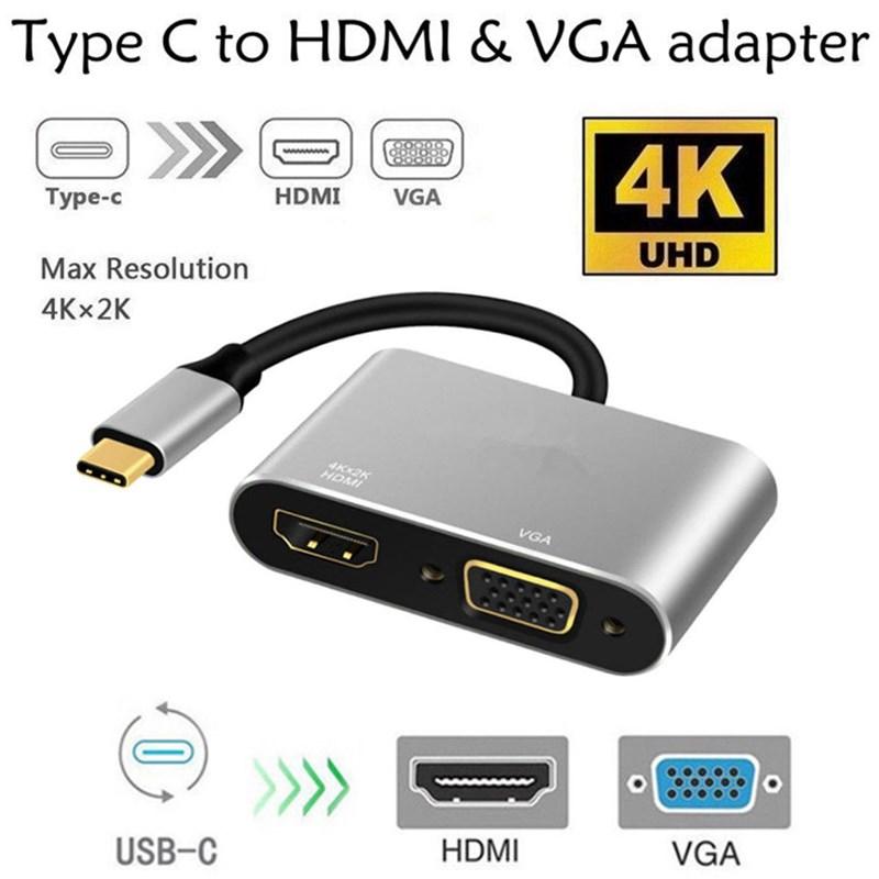 USB 3.1 Type C to HDMI VGA 4K Adapter USB 3.1-C Multiport Adapter For Macbook