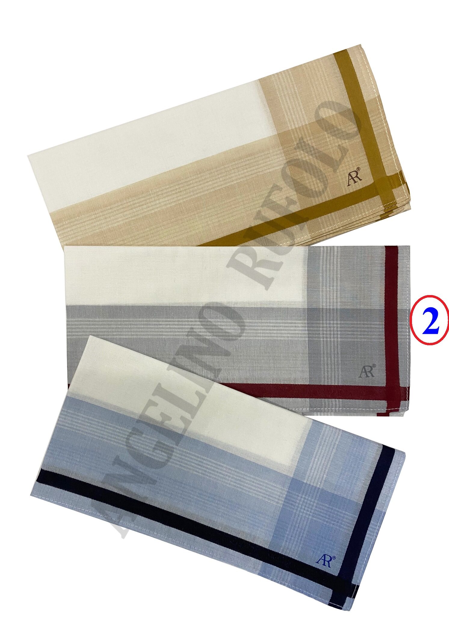 ANGELINO RUFOLO Handkerchief (ผ้าเช็ดหน้า) ผ้า 100% COTTON คุณภาพเยี่ยม ดีไซน์ Classic สีขาว-เบจ/สีขาว-เทา/สีขาว-ฟ้า