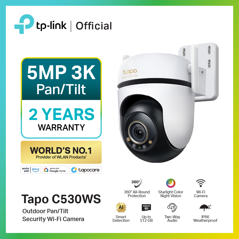 TP-Link Tapo C530WS Outdoor Pan/Tilt Security Wi-Fi Camera คมชัดยิ่งกว่าเดิม ด้วยภาพ 3K 5MP รองรับสูงสุด 512 GB ราคา 1,790 บาท*ส่งฟรี