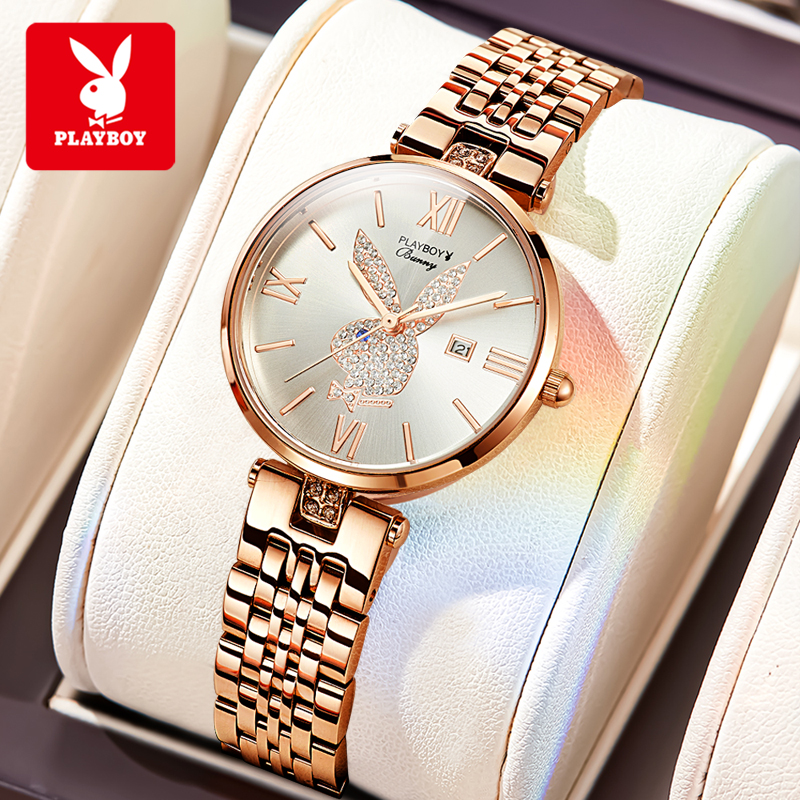 Playboy watch women waterproof 2025 new style brand fashion elegant Korean style calendar stainless steel quartz watch 1 year warranty ราคา  908 บาท*ส่งฟรี