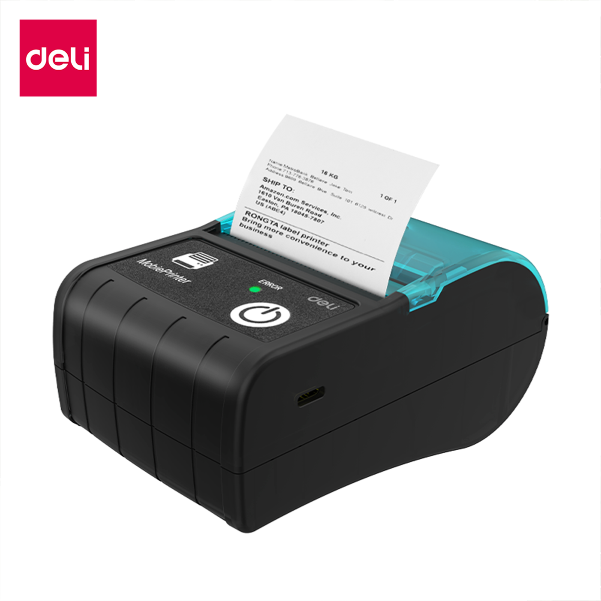 Deli เครื่องพิมพ์ใบเสร็จ เครื่องพิมพ์ฉลาก ใบปะหน้าพัสดุ พิมพ์บาร์โค้ด พิมพ์แบบไร้หมึก ความละเอียดสูงสุด 203dpi ใช้ระบบบลูทูธ แบตเตอรี่ความจุ 2000mAh ขนาดเล็ก พกพาง่าย Thermal Printer ราคา 809 บาท*ส่งฟรี