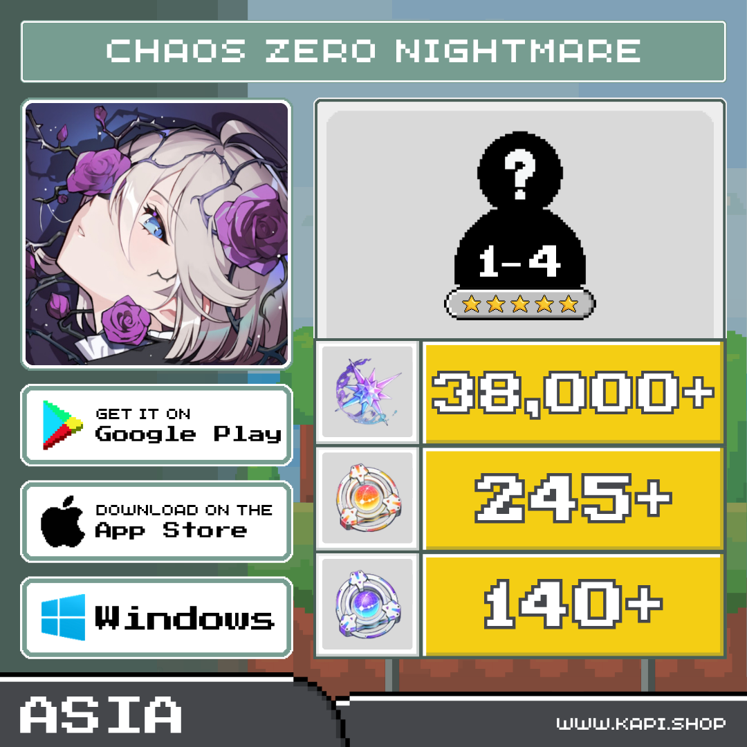 Chaos Zero Nightmare (Asia) - 38,000+ Crystals + 1-4 Random 5-Star Characters ราคา 355 บาท*ส่งฟรี