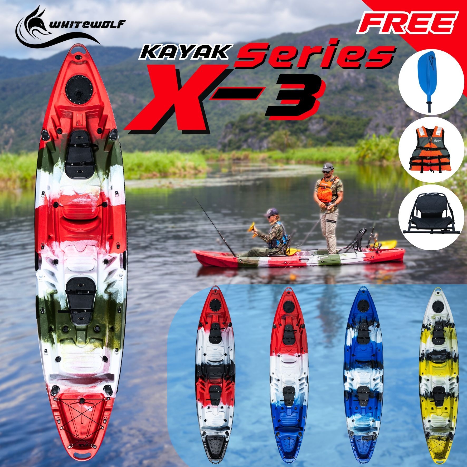 เรือคายัคตกปลา 3 ที่นั่ง X-3 / X-Series X3 เรือพาย ราคา 19,900 บาท*ส่งฟรี