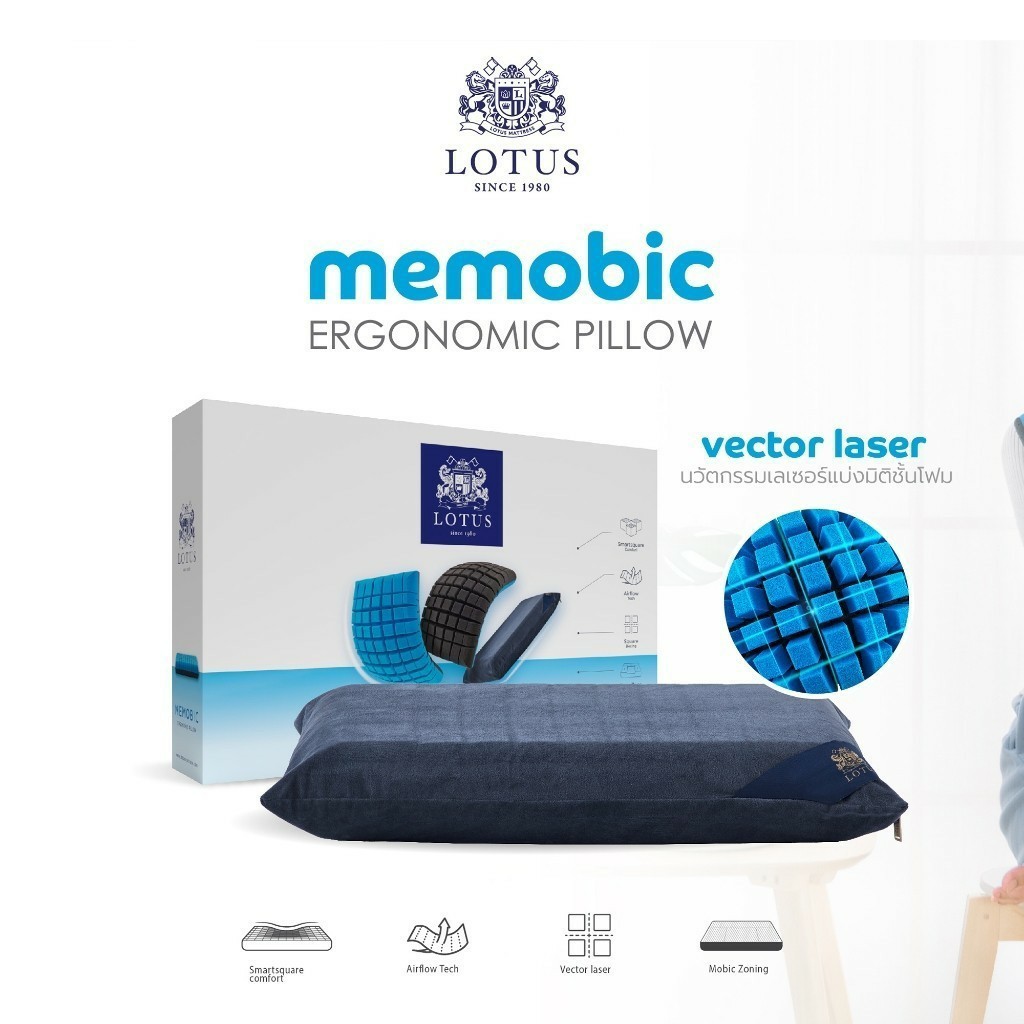LOTUS หมอนหนุน Memory Foam รองรับสรีระดีเยี่ยม หลับลึกง่ายขึ้นทุกคืน รุ่น Memobic Ergonomic ส่งฟรี ราคา 2,090 บาท*ส่งฟรี