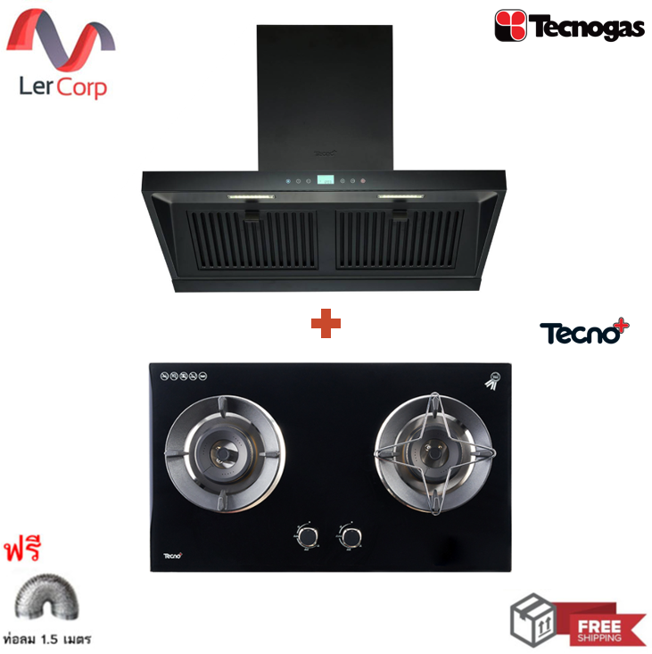 (Tecno) เครื่องดูดควันแบบติดผนัง 90 ซม. TCH 90-N2 สีดำ + เตาแก๊ส 2 หัว แบบฝัง TNP HB 207846 GB ฟรีท่อลม 1.5 ม. ราคา 15,900 บาท*ส่งฟรี