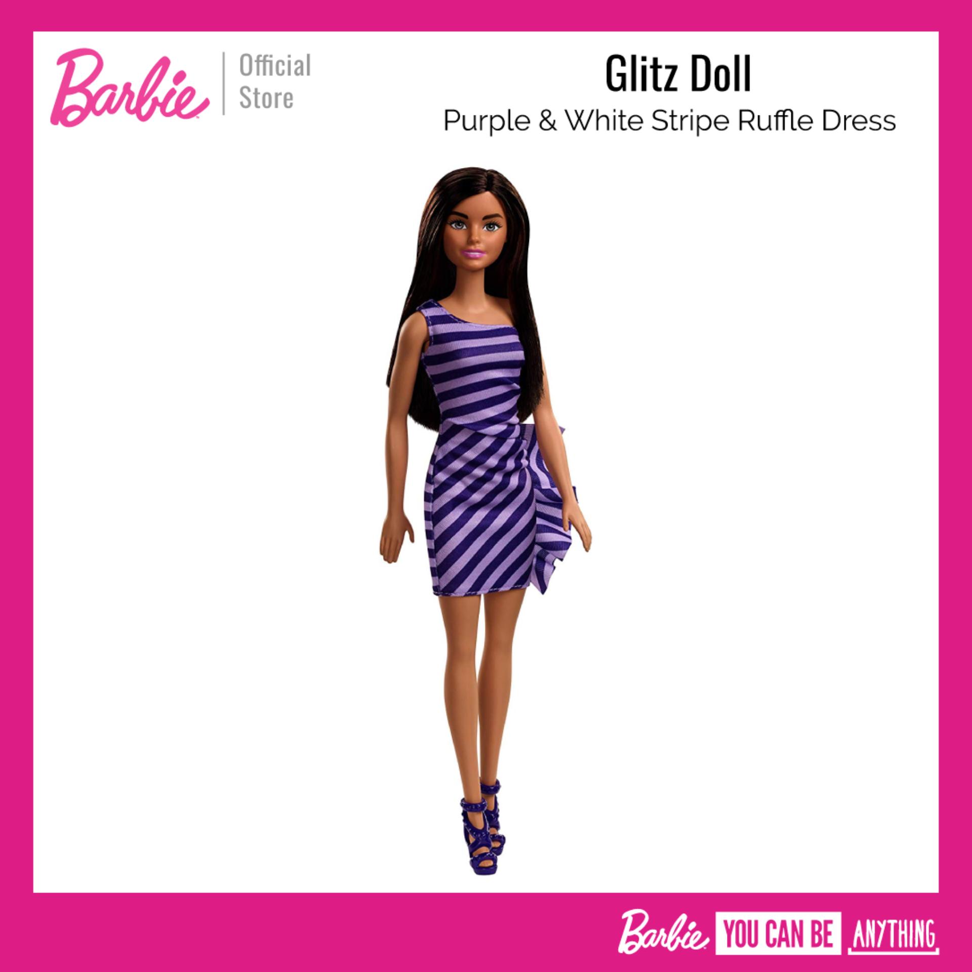 Barbie® Glitz Doll ตุ๊กตา บาร์บี้ ชุดเดรส ลายทาง มีระบาย ของเล่น ของเล่นเด็ก T7580