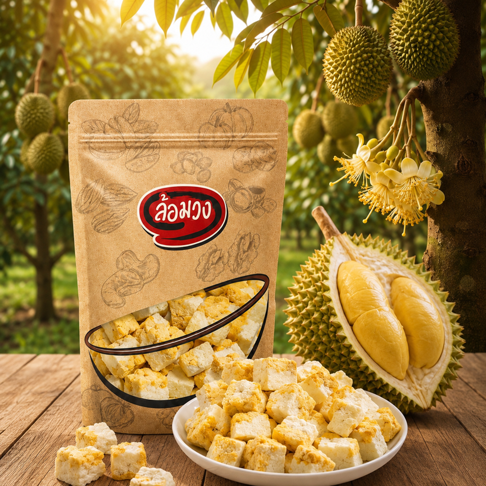 Freeze-Dried Durian Sticky Rice. Using 100% Real Durian by Lamwang. Crispy Vegetables, Snacks, Crispy Fruits, Crispy Durian Sticky Rice. ราคา 399 บาท*ส่งฟรี
