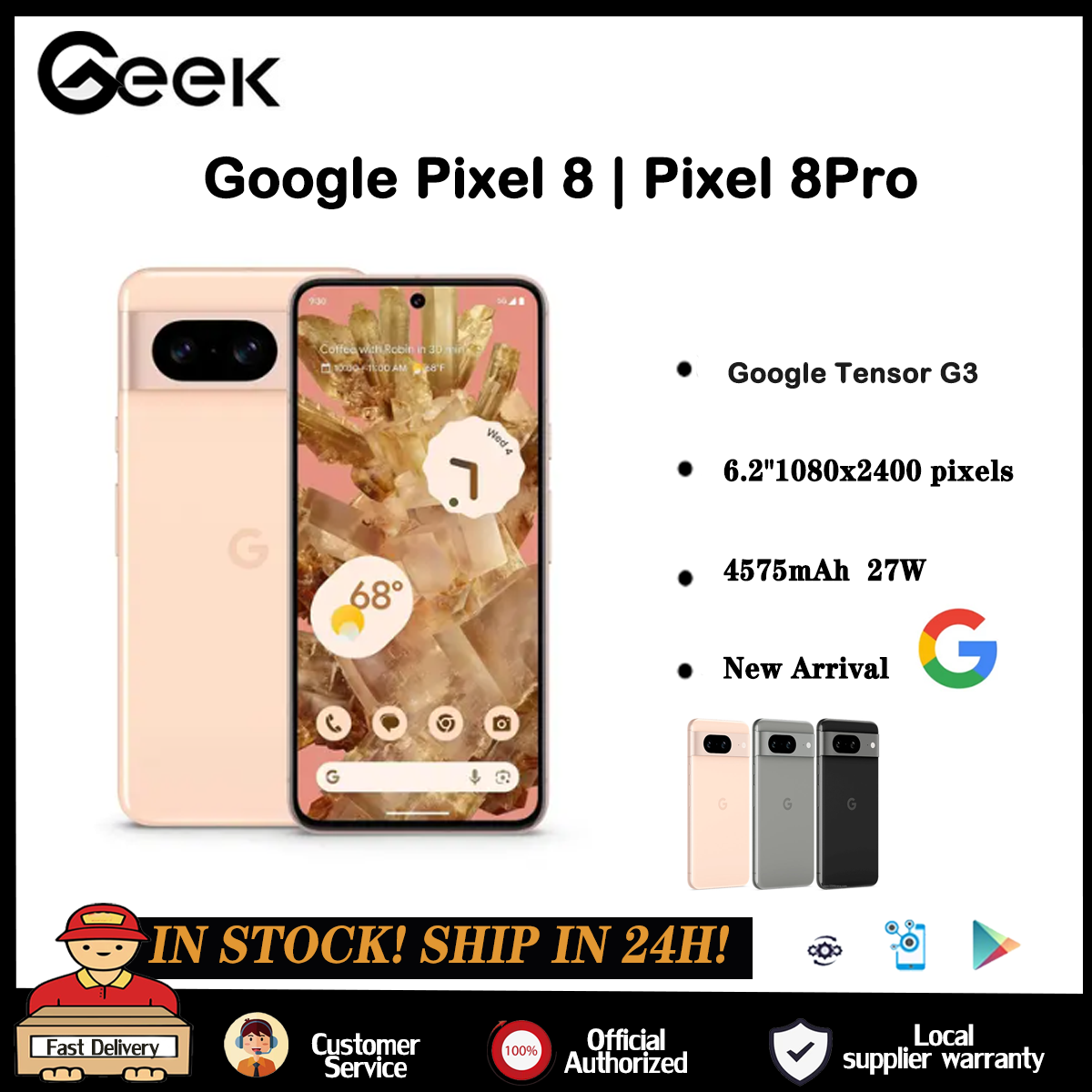 2023 New Original Google Pixel 8 6.2inches | Pixel 8 Pro 6.7inches 5G Google Tensor G3 With Advanced Pixel Camera ราคา 30,999 บาท*ส่งฟรี