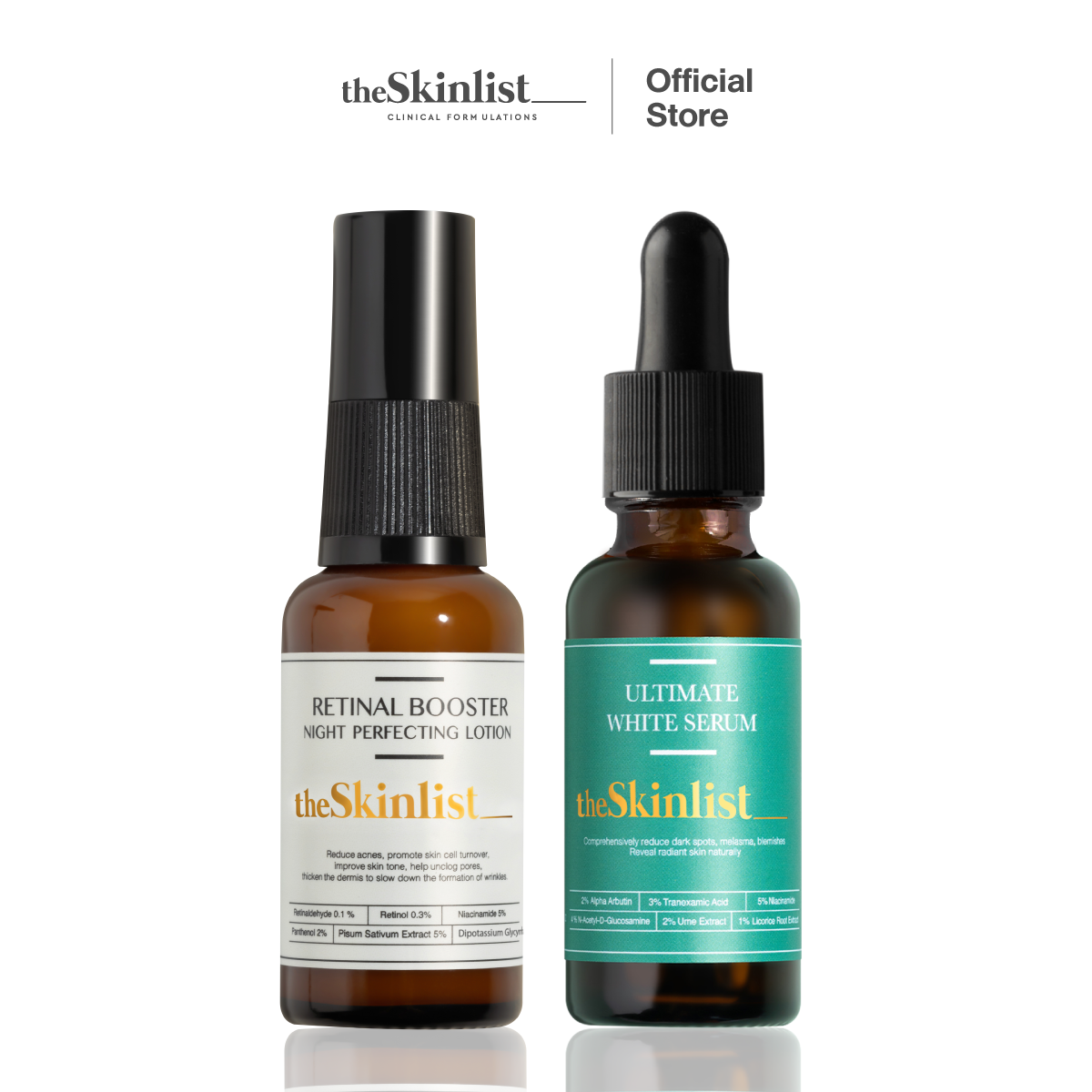 SET สิวอุดตัน ริ้วรอย จุดด่างดำ The Skinlist Ultimate White Serum + The Skinlist Retinal Booster Night Perfecting Lotion ราคา 1,256 บาท*ส่งฟรี