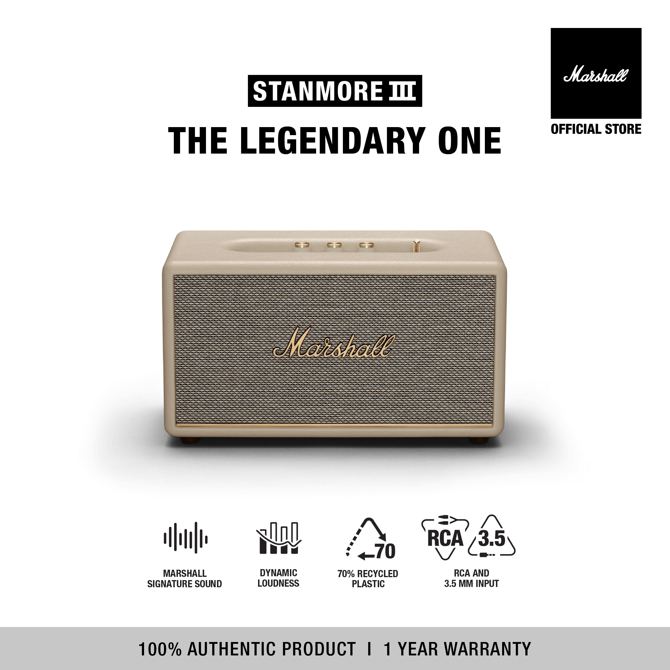 ลำโพงบลูทูธไร้สาย ลำโพงพกพาเสียงทรงพลัง STANMORE III BLUETOOTH CREAM - รับประกัน 1 ปี + จัดส่งฟรี (ลำโพงบ้าน, ลำโพงบลูทูธ, ลำโพง Marshall, เครื่องเสียงบ้าน)