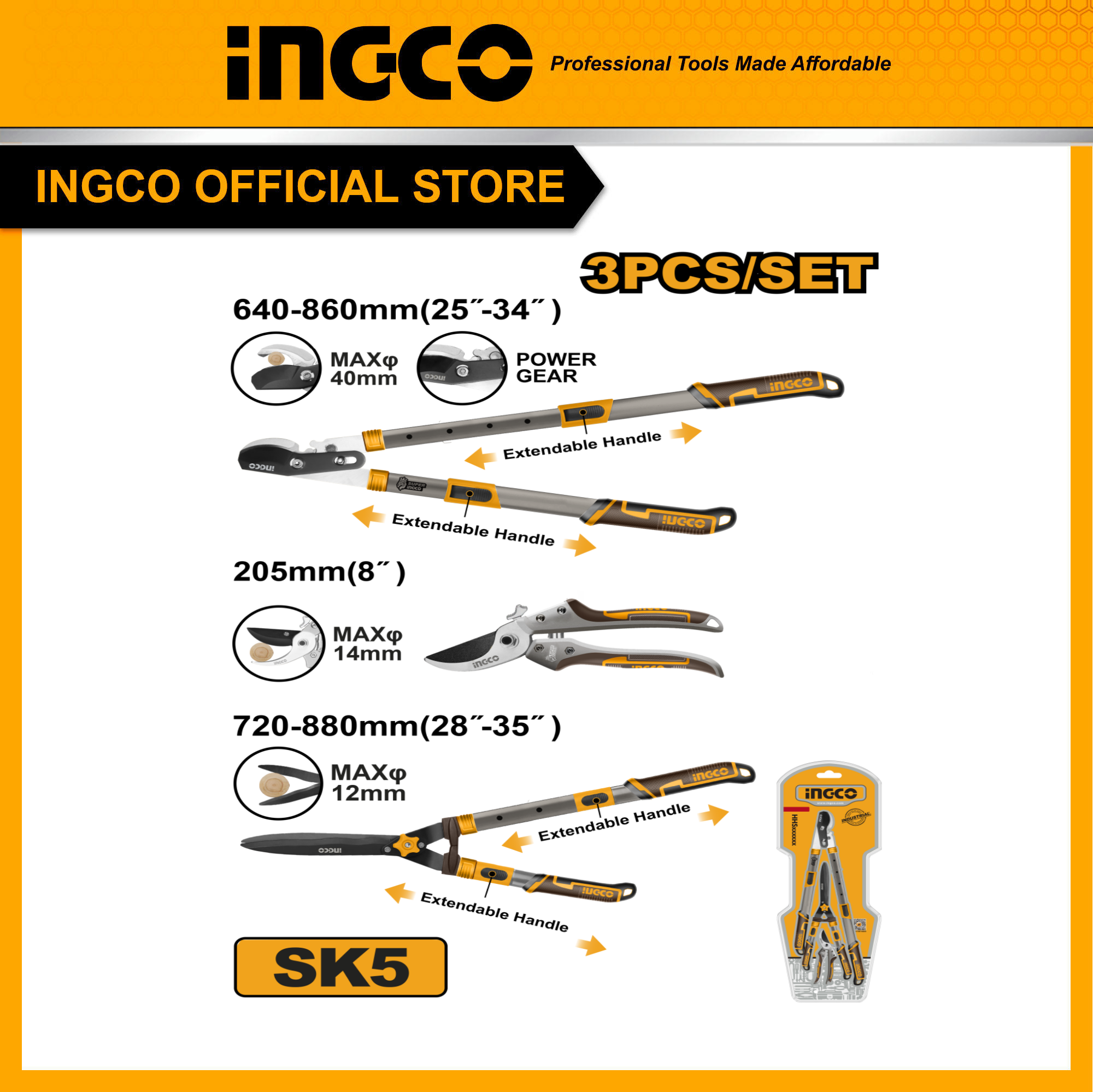 INGCO Combo Set ชุดกรรไกรตัดกิ่ง 3 ชิ้น HLT93301 ราคา 892 บาท*ส่งฟรี