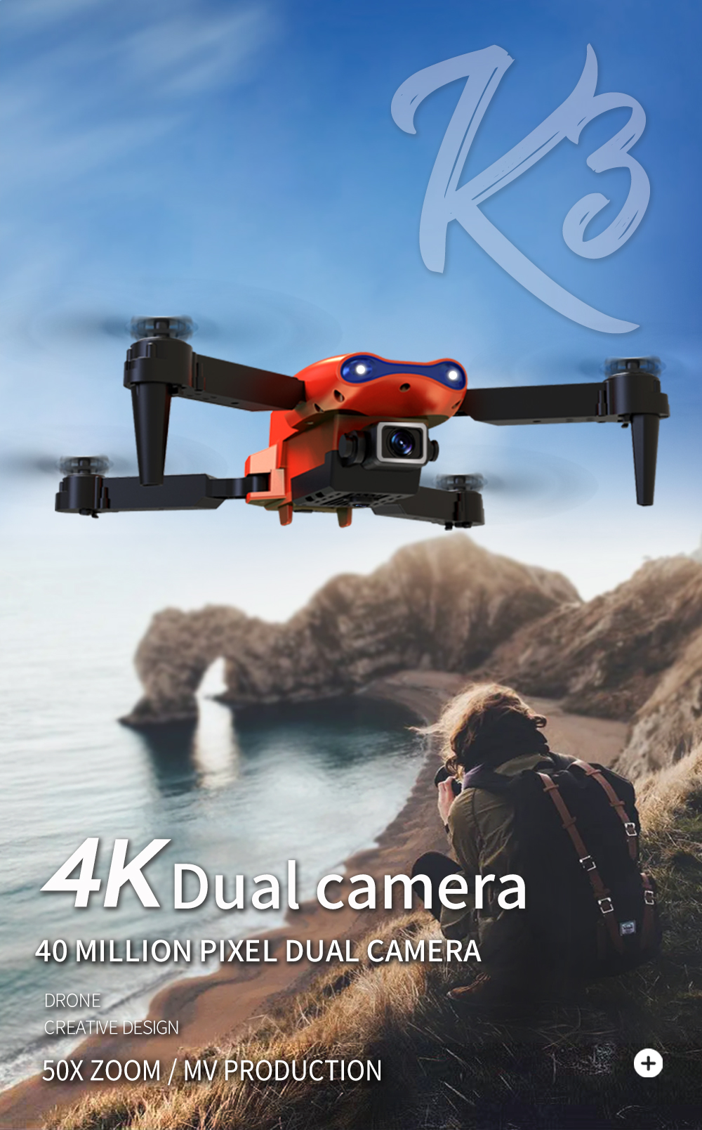 เกี่ยวกับสินค้า 【แบตเตอรี่ 3 ก้อน กล้องคู่】Original E99 Pro  drone 4K HD Dual Camera Drone Photography Omni-Directional Remote Control 360° Rollover 30km/h (Folding Drone ）20mins Backup Battery 3 in 1 drone