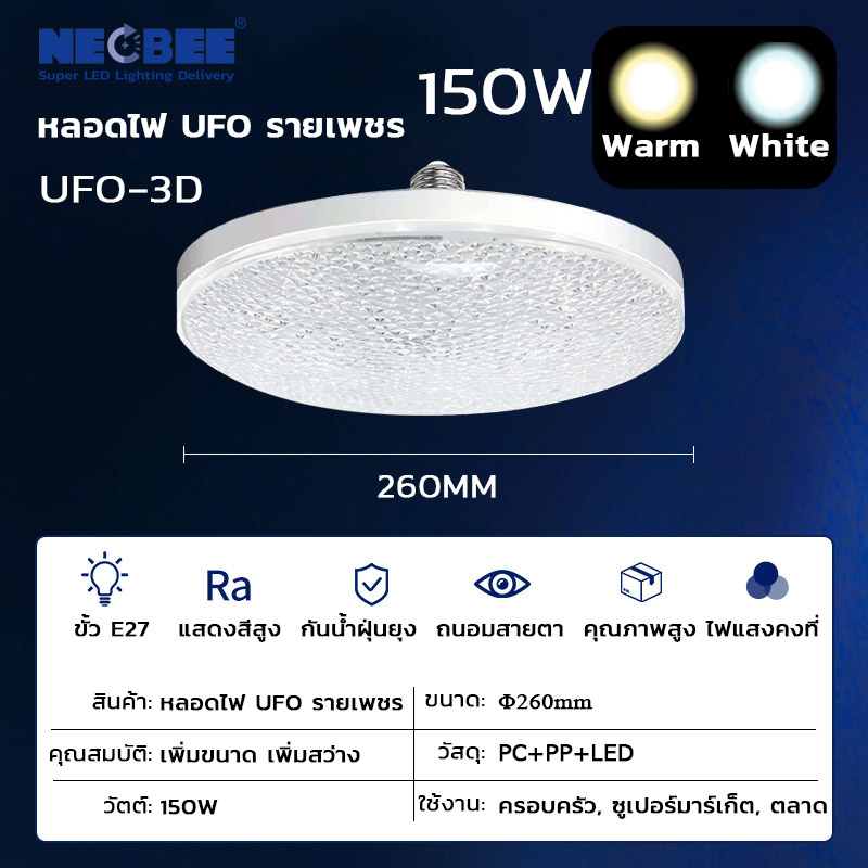 NEOBEE หลอดไฟประหยัด LED UFO ลายเพชร ทรงจานบิน 55W-150W สว่างพิเศษ ทนทาน ขั้วE27