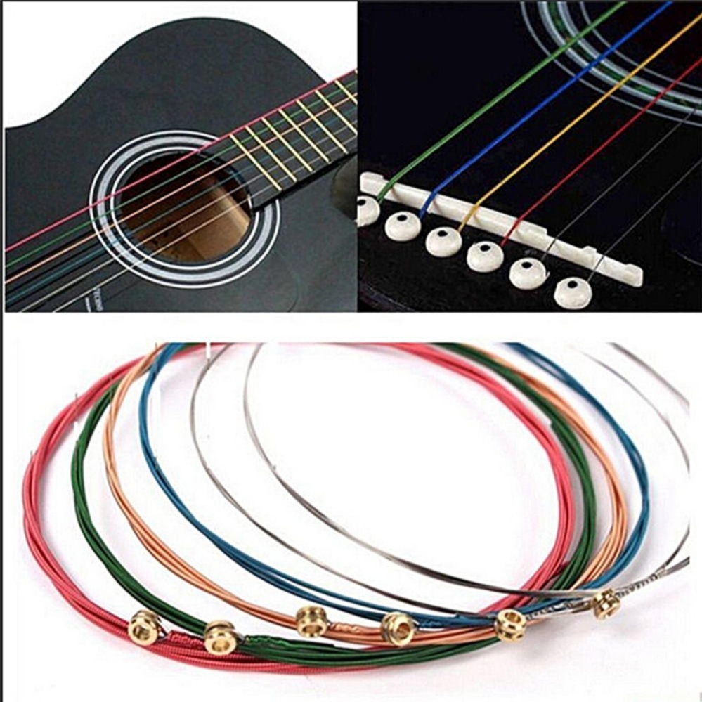 GUDE001 ใหม่ 1 ชุด 6pcs สายรุ้งสีสันสตริงสีสำหรับ Acoustic อุปกรณ์สำหรับกีตาร์