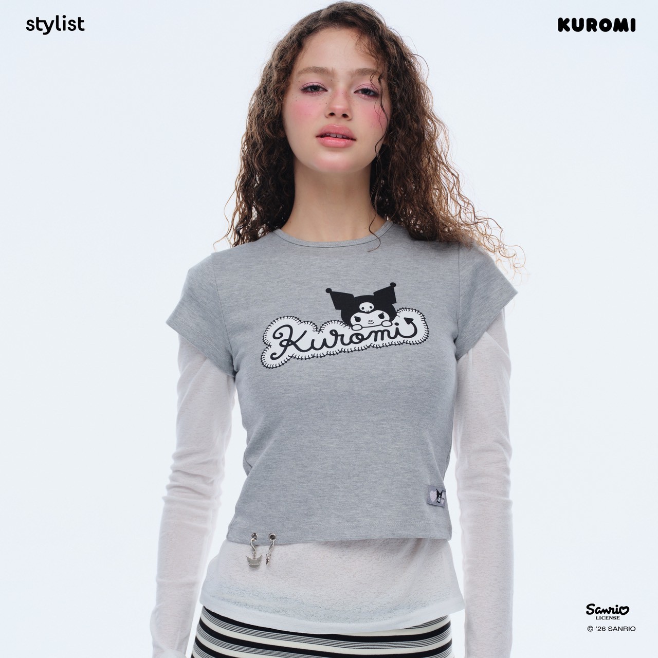 Stylist | Kuromi Edition - Eternal Sunshine Babytee Peeky Kuromi Grey Baby Tee Shirt Kuromi ราคา 690 บาท*ส่งฟรี