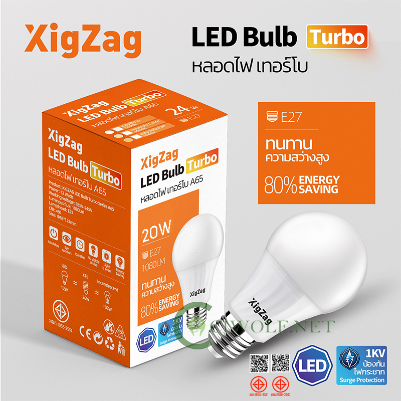 Ciwolf Mall 2-Year Warranty, 20W Led Bulb, E27 Socket, 220V Home Lighting, Xigzag Brand Bulb, Bulbturbo Super Bright Daylight, White Light, Turbo Bulbslim. ราคา 45 บาท*ส่งฟรี