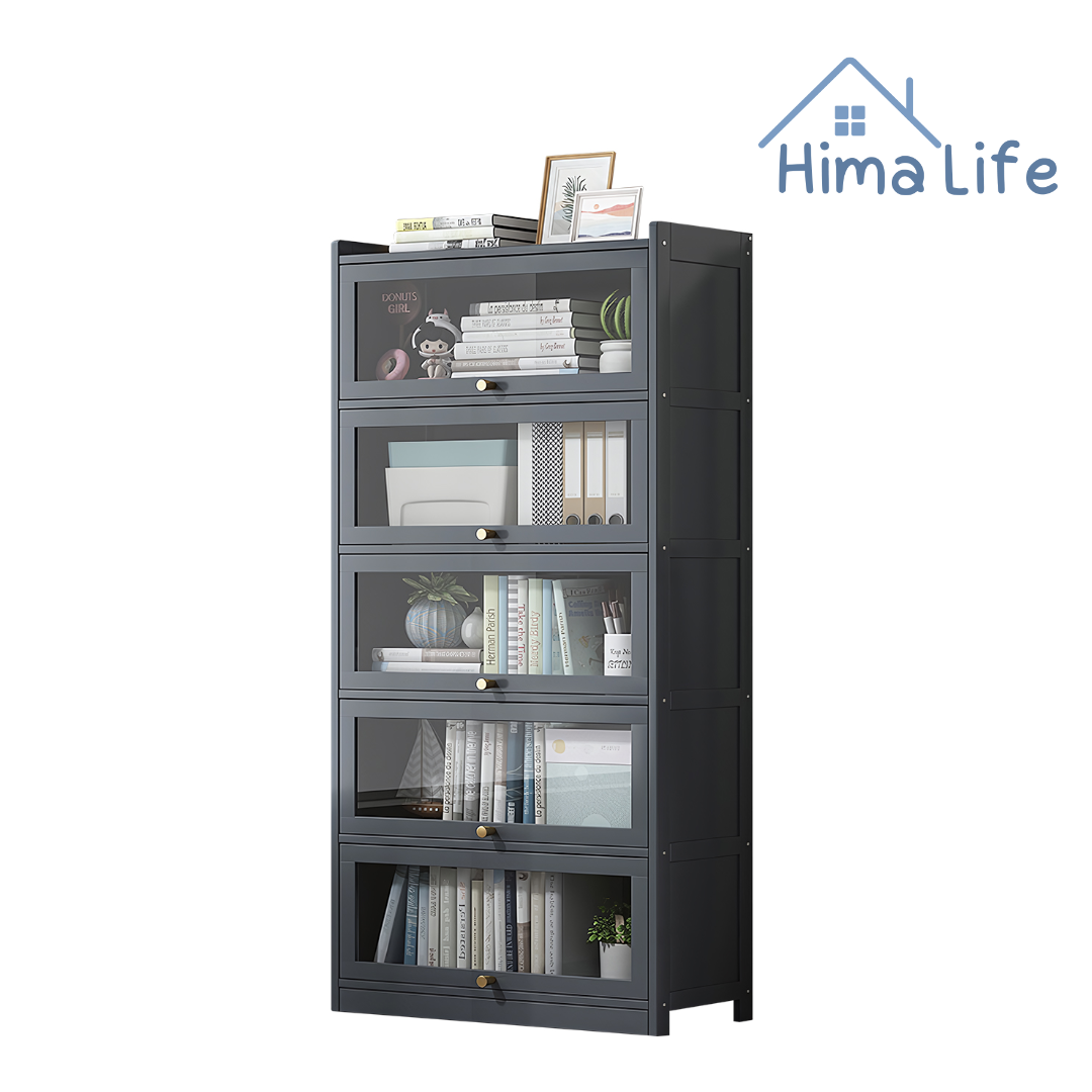 ตู้ใส่หนังสือ ตู้ชั้นเก็บของ Cabinet 3ชั้น 4ชั้น 5ชั้น จัดเก็บหนังสือ โมเดล ของใช้ ประตูบานพับกระจกใส Hima Life ราคา 915 บาท*ส่งฟรี