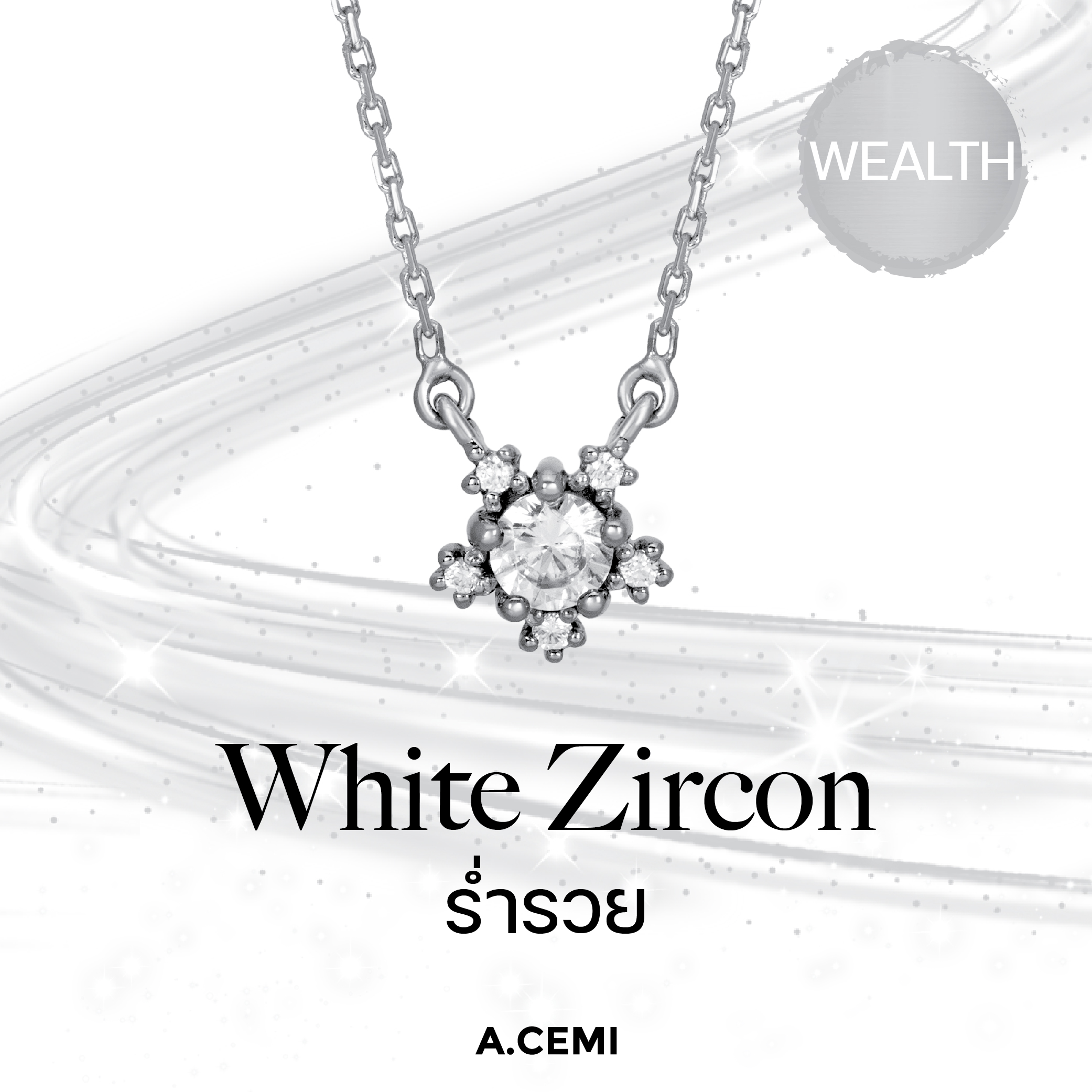 A.Cemi White Zircon Nova Necklace(Wg) Genuine Gemstone Necklace, White Zircon, Sterling Silver Necklace, 18K Gold Plated. ราคา 2,850 บาท*ส่งฟรี