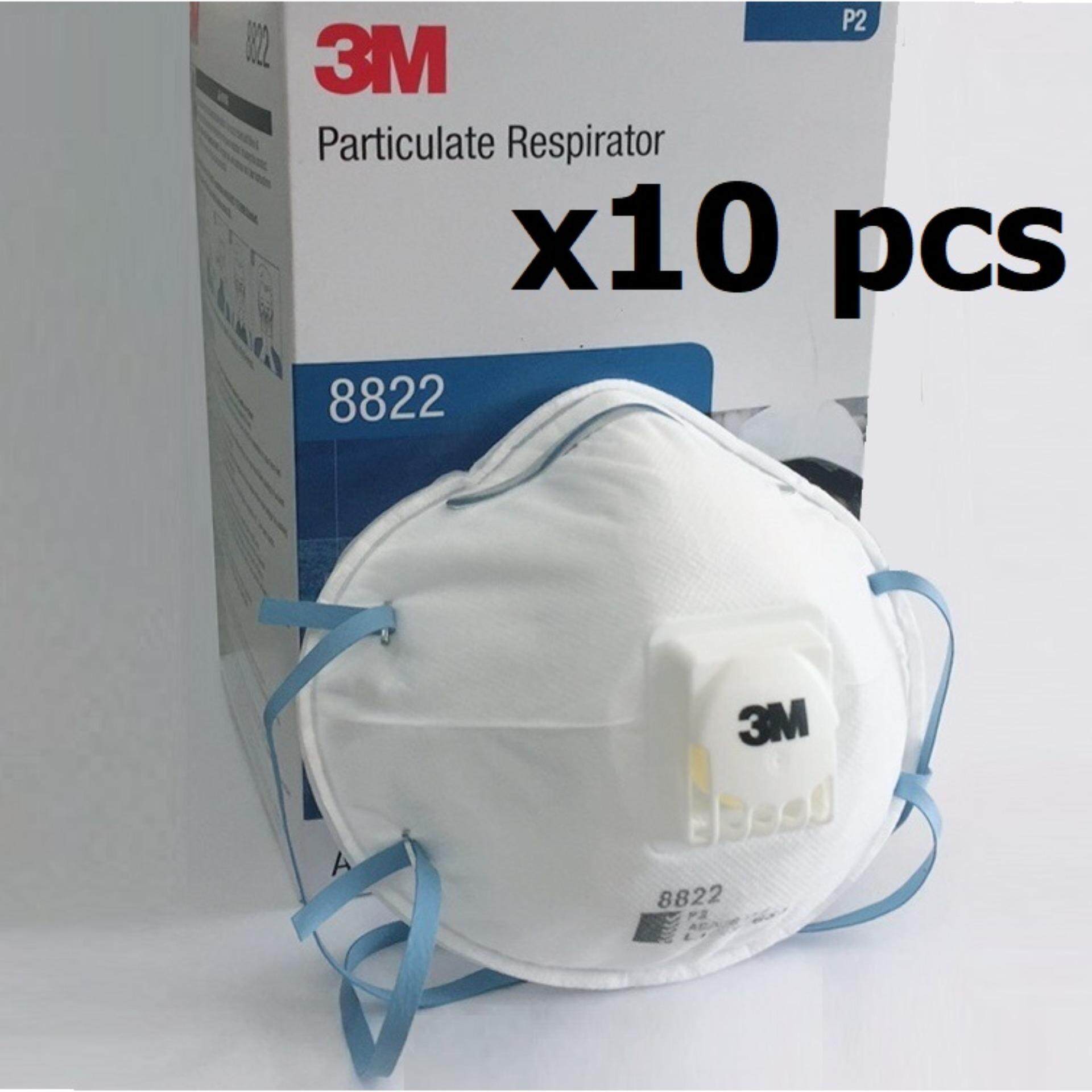 3M (10 ชิ้น) หน้ากากสำหรับ PM2.5 พร้อมวาล์วระบายอากาศ รุ่น 8822 P2 ประสิทธิภาพการกรอง 94% ป้องกันฝุ่นละอองและฟูมโลหะ