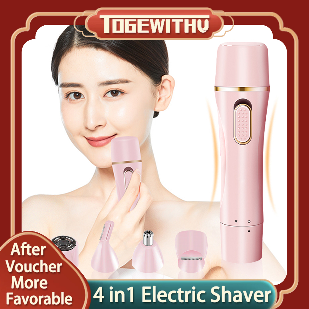 กำจัดขนบนใบหน้าสำหรับผู้หญิง,เครื่องโกนหนวดไฟฟ้าแบบมืออาชีพ 4 in 1 สำหรับผู้หญิง เครื่องกำจัดขนสำหรับผู้หญิง ชุดกำจัดขนกันน้ำพร้อมที่กันขนจมูก ที่กันจอนคิ้ว ที่กันจอนขนตามร่างกายผู้หญิงแบบชาร์จ USB เครื่องใช้อุปกรณ์กำจัดขน เครื่องโกนหนวดผู้หญิง