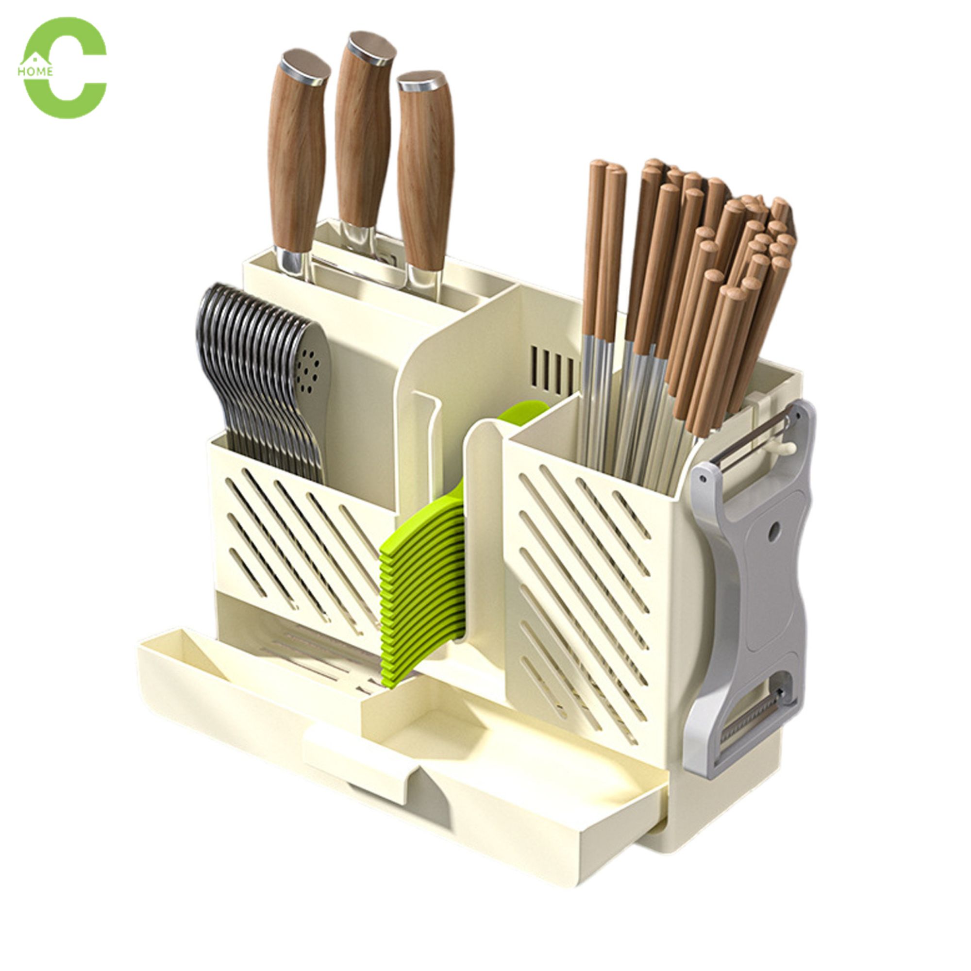 HOMEC ที่เก็บช้อนส้อม ที่เก็บมีด ที่วางตะเกียบ knife holder ติดผนังได้ ไม่ต้องเจาะ ระบายน้ำ ระบายอากาศ แห้งง่าย กว้าง 23ซม. ราคา 75 บาท*ส่งฟรี