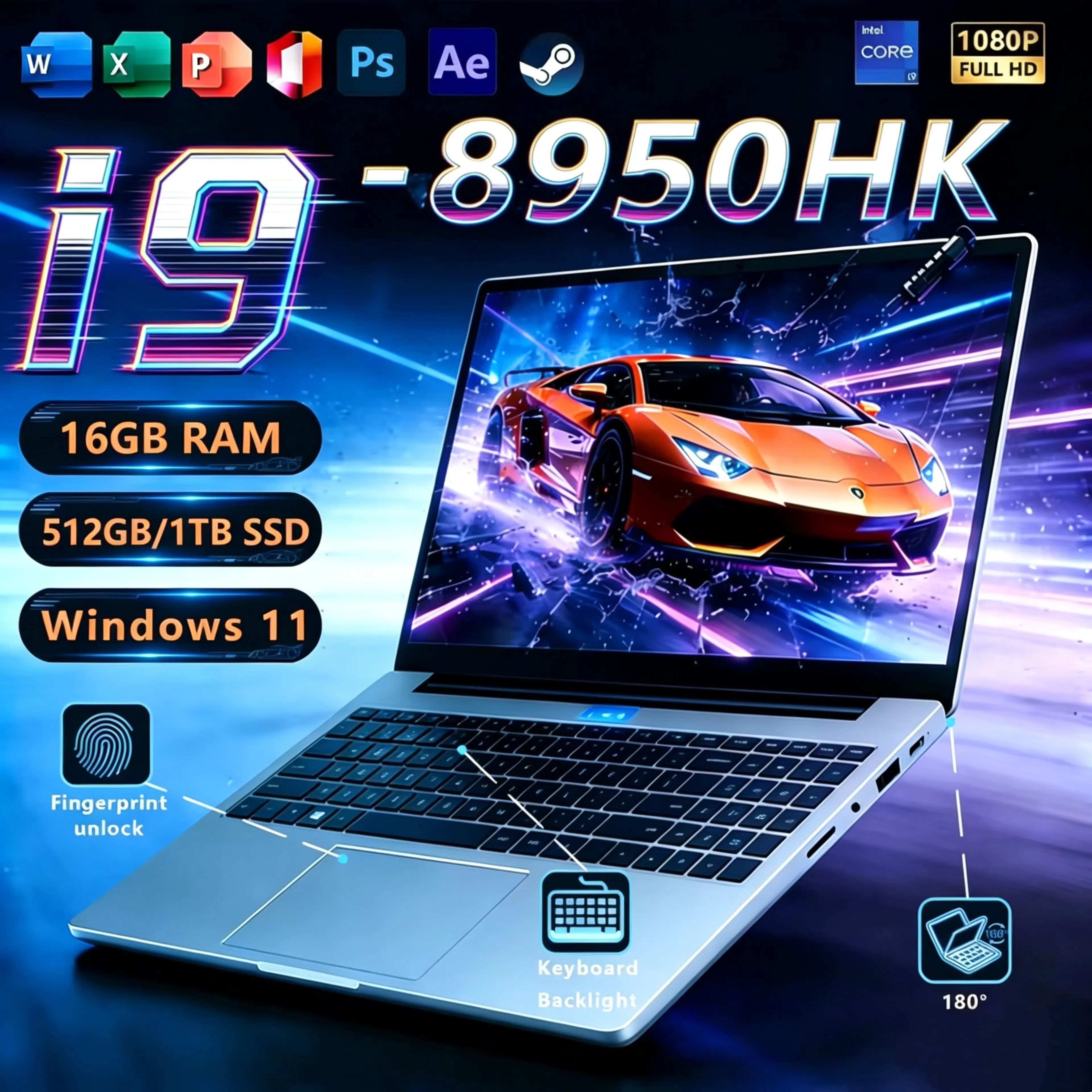 【2026 Brand New Backlight Keyboard】Portable Notebook Intel Core I9-8950Hk/Intel Core I7-8500Y Windows 11 Pro 15.6 Inch Gaming Laptop Computer Hd Screen 16Gb Ram 1Tb/2Tb Ssd Laptop Pc Fingerprint Unlock for Students and Working Professionals