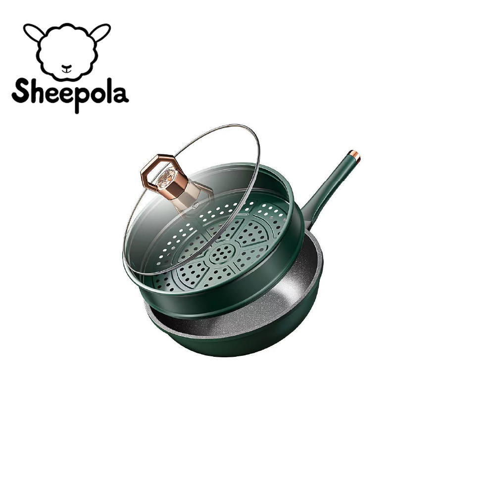 SHEEPOLAMALL กระทะ กะทะ นึ่ง อุ่น ไฟฟ้าเอนกประสงค์พร้อมที่นึ่ง เทปล่อน กระทะหินอ่อน ขนาด30CM กระทะพร้อมนึ่งไฟฟ้า ราคา 394 บาท*ส่งฟรี