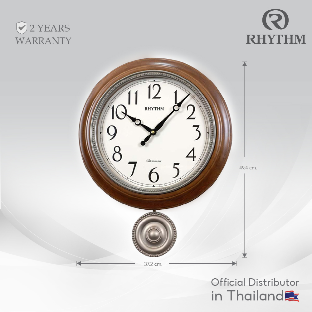 นาฬิกาแขวนไม้ RHYTHM ลูกตุ้มสีทอง แนววินเทจ พร้อมเสียงเพลง 3 HOURLYCHIMES, PENDULUM-CMJ549NR06 ราคา 6,490 บาท*ส่งฟรี