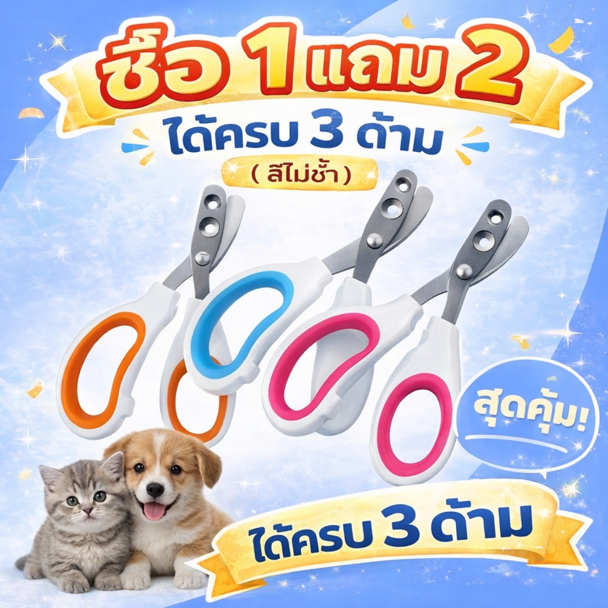 กรรไกรตัดเล็บสัตว์เลี้ยง 2 รู ใช้ง่าย ตัดเร็ว ไม่แตก ไม่เจ