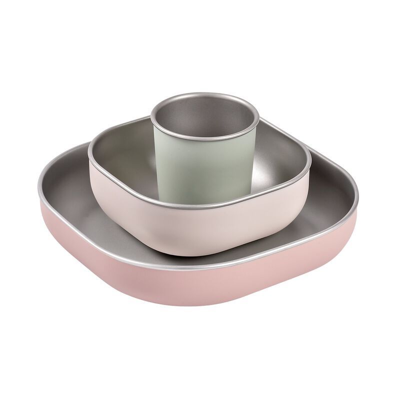 Beaba Stainless Steel Meal Set with Silicone Covers, 3 Pieces Beaba Microwave Safe Stainless Steel Meal Set - Cotton Candy ราคา 1,990 บาท*ส่งฟรี