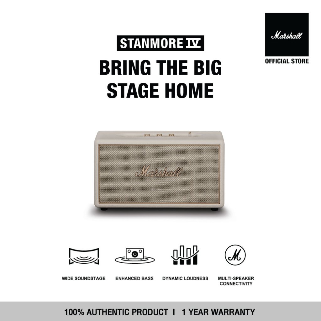 ลำโพงบลูทูธไร้สาย Marshall Stanmore IV Cream - รับประกัน 1 ปี + + ชำระเงินนานสูงสุด 20 เดือน (ลำโพง Bluetooth, ลำโพง , ลำโพงเบสหนัก, ลำโพงบ้าน, ลำโพง Marshall แท้) ราคา 20,490 บาท*ส่งฟรี