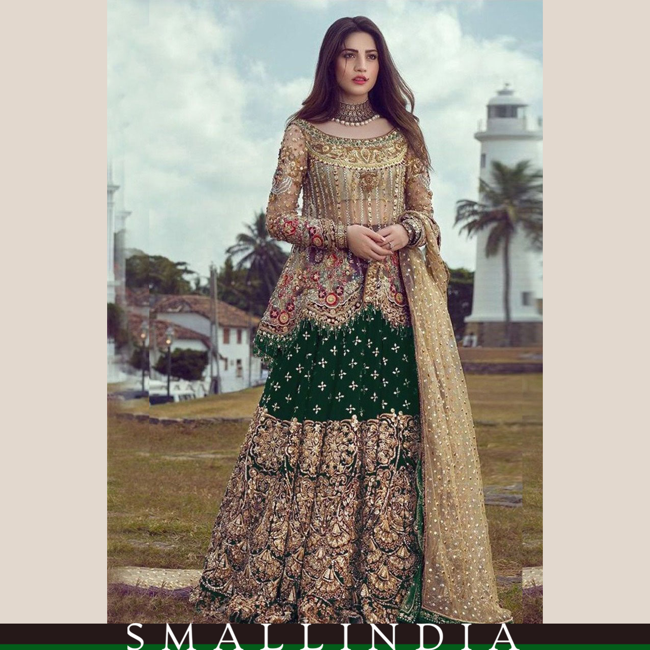 {**ส่งฟรี**} SMALL INDIA 💗 Coding Sequence Wedding Wear ชุดเซ็ทเสื้อกระโปรง 💗 Lehenga Choli Set ราคา 4,350 บาท*ส่งฟรี