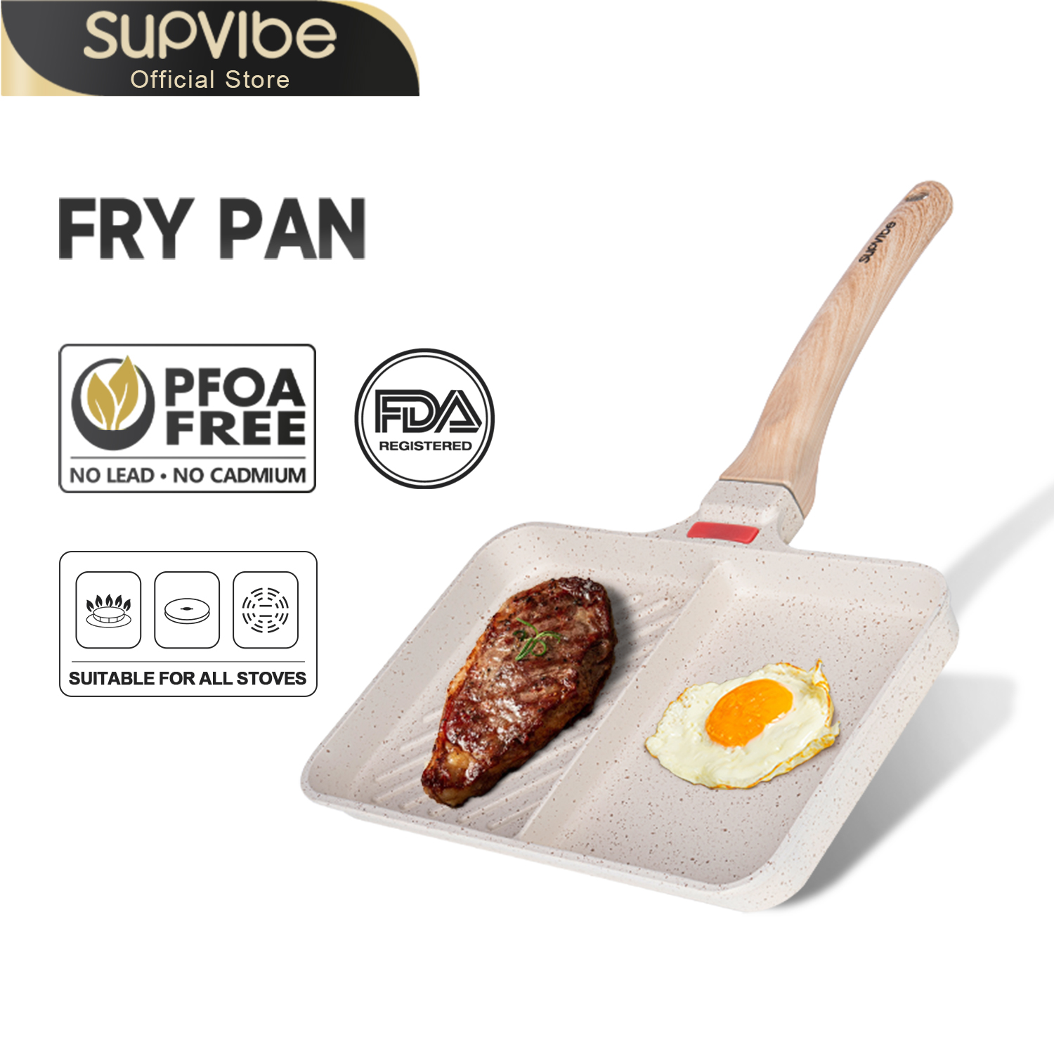 SUPVIBE หม้อเคลือบหินแพทย์ กระทะทอด 2 หลุม เคลือบกันติด ใช้ได้กับเตาทุกประเภท ไม่ติดกระทะ ทำความสะอาดง่าย ราคา 259 บาท*ส่งฟรี