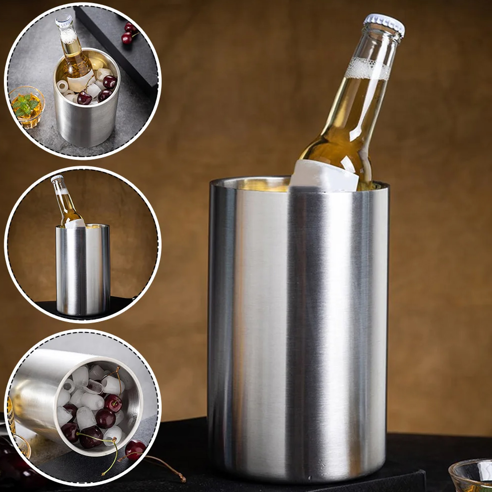 Wine Chiller Bucket Stainless Steel Champagne Wine Cooler Beer Ice Bucket Double Wall Vacuum Insulated For 1.6L Bottles ราคา 279 บาท*ส่งฟรี